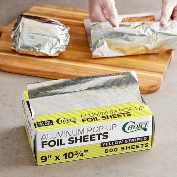 Choice 9" x 10 3/4" Yellow Striped Food Service Interfolded Pop-Up Foil Sheets - 3,000/Case