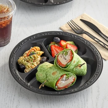 Ecopax 10" 3-Compartment Black Mineral-Filled Polypropylene Plate - 400/Case
