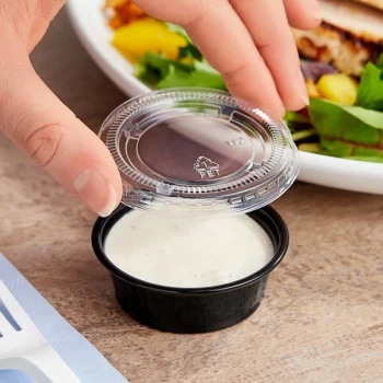 Choice 1.5 oz. Black Plastic Souffle Cup / Portion Cup with PET Plastic Lid - 100/Case