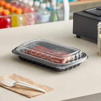 Pactiv MealMaster 10" x 7 1/8" x 2 1/8" Half Slab Black Rib Container - 90/Case