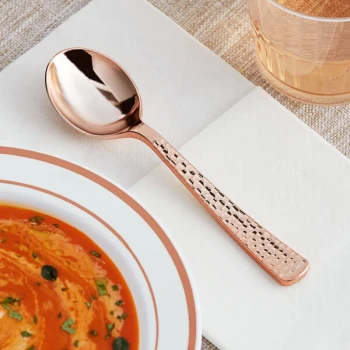 Visions 5 7/8" Hammersmith Extra Heavy Weight Rose Gold / Copper Plastic Soup Spoon - 400/Case