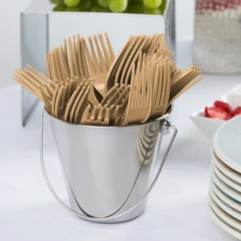 Creative Converting 7 1/8" Glittering Gold Heavy Weight Plastic Fork - 288/Case