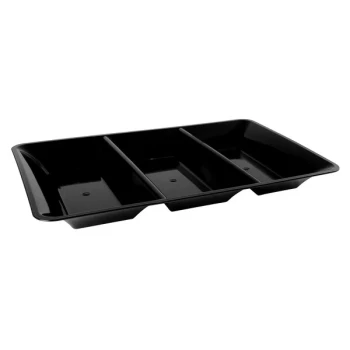 Fineline RC475.BK Platter Pleasers Black 14" x 10" Rectangular 3 Section Tray   - 25/Case