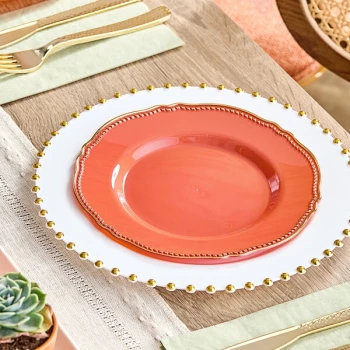 Visions Heirloom 7 1/2" Terra Cotta Round Plastic Plate with Gold Vintage Rim - 120/Case
