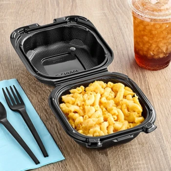 Genpak Clover 6" x 6" x 3" Microwavable 1-Compartment Black Plastic Hinged Container - 300/Case