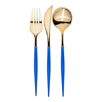 Sophistiplate Bella Gold / China Blue Extra Heavy Weight Plastic Cutlery - 288/Case