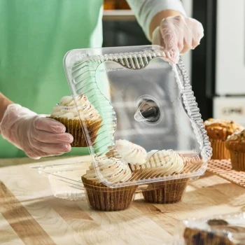 Inline Plastics SureLock 4-Compartment Clear Plastic Hinged Jumbo Cupcake / Muffin Container with Medium Dome Lid - 300/Case