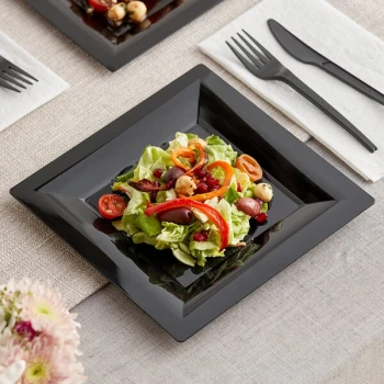 WNA Comet GS8BK 8" Milan Grand Black Square Plastic Lunch Plate - 168/Case