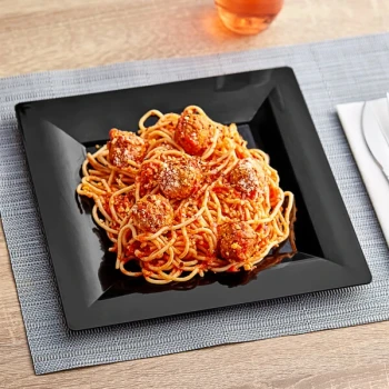 WNA Comet GS95BK 9 1/2" Milan Grand Black Square Plastic Dinner Plate - 120/Case