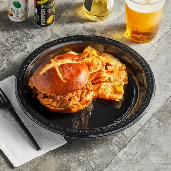 Huhtamaki Chinet Black Heavyweight Plastic Plate 10" - 500/Case