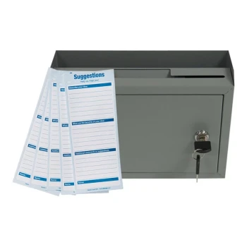 ADIRoffice 9 13/16" x 3 3/8" x 7 1/2" Gray Steel Wall Mounted Multi-Purpose Suggestion Box with Suggestion Cards ADI631-02-GRY-PKG
