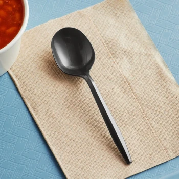 Remcoda 5 1/2" Medium Weight Black Plastic Soup Spoon - 1,000/Case