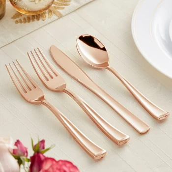 Visions Classic 4-Piece Heavy Weight Rose Gold Plastic Cutlery Set - 25/Pack