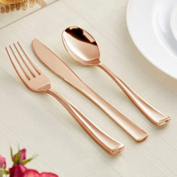 Visions Classic 3-Piece Heavy Weight Rose Gold Plastic Cutlery Set - 25/Pack