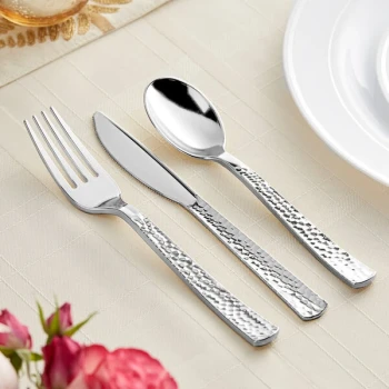 Visions Hammersmith 3-Piece Extra Heavy Weight Silver Plastic Cutlery Set - 50/Pack
