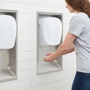 Lavex White Stainless Steel High Speed Automatic Hand Dryer with HEPA Filtration and ADA Compliant Recess Kit