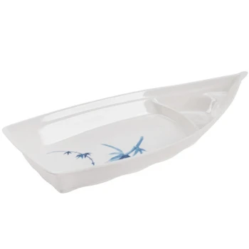 Thunder Group 8006BB Blue Bamboo 54 oz. Melamine Sushi Boat - 12/Case