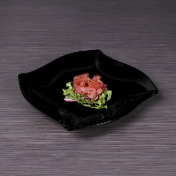 Elite Global Solutions D2510-B Ming 10 1/4" Black Irregular Square Melamine Platter - 6/Case