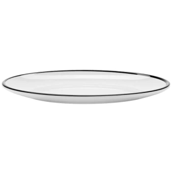 GET OP-960-W/BK Settlement Bistro 9" White with Black Trim Enamelware Oval Melamine Dinner Coupe Plate - 24/Case