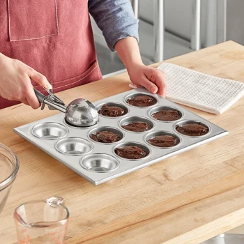 Choice 12 Cup 3.5 oz. Aluminum Muffin / Cupcake Pan - 14" x 11"