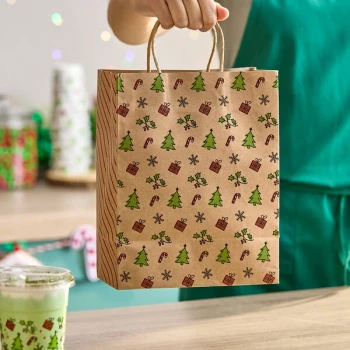 Choice 8" x 4 1/2" x 10 1/4" Kraft Paper Christmas Gift Bags (250/Case)