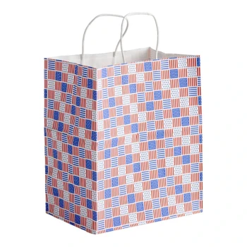 Choice 10" x 6 3/4" x 12" Patriotic USA Print Paper Shopping Bag with Handles - 250/Case