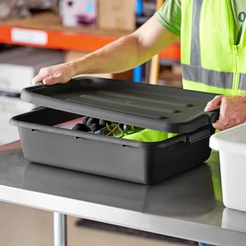 Lavex 20" x 15" x 5" Black Polypropylene Utility Bin with Lid