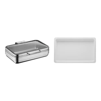 Hepp Excellent from BauscherHepp Full Size Rectangular Stainless Steel Induction Chafing Dish and (3) Porcelain Inserts