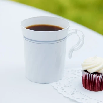 WNA Comet CWM8192WSLVR 8 oz. White Plastic Masterpiece Coffee Cup with Silver Accents - 192/Case