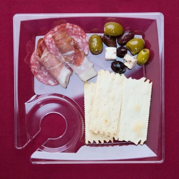WNA Comet MSCTL 8" Clear Square Milan Plastic Cocktail Plate with Cup Holder - 120/Case
