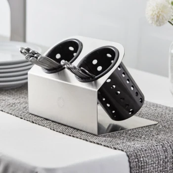 Steril-Sil HKS-2-BLACK Cantilever 2-Cylinder Stainless Steel Flatware Organizer with Black Perforated Plastic Cylinders