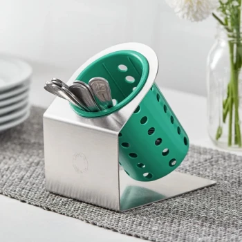 Steril-Sil Cantilever 1-Cylinder Stainless Steel Flatware Organizer with Green Perforated Plastic Cylinder