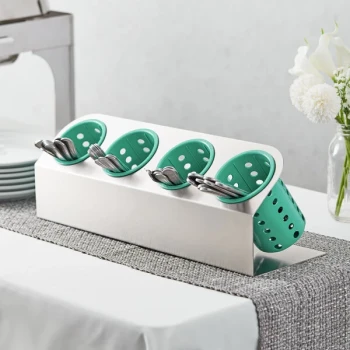 Steril-Sil Cantilever 4-Cylinder Stainless Steel Flatware Organizer with Green Perforated Plastic Cylinders