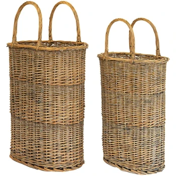 Kalalou 2-Piece Woven Wicker Oval Display Basket Set with Handles CLAN1077
