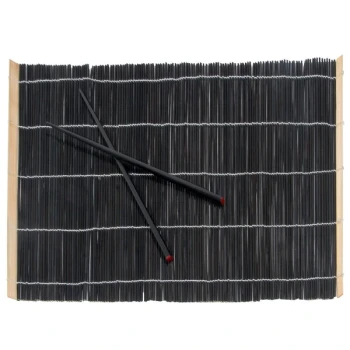 Town 34252 18" x 12" Black Bamboo Placemat with Chopsticks - 4/Set