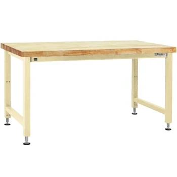 BenchPro Adams Series 36" x 72" Butcherblock Wood Top Adjustable Hydraulic Workbench with Beige Frame AEWS3672