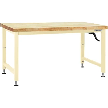 BenchPro Adams Series 36" x 72" Butcherblock Wood Top Adjustable Crank Workbench with Beige Frame AMWS3672