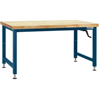 BenchPro Adams Series 36" x 72" Butcherblock Wood Top Adjustable Crank Workbench with Dark Blue Frame AMWS3672