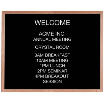 Aarco AOFD3648L 36" x 48" Black Felt Open Face Horizontal Indoor Message Board with Oak Wood Frame and 3/4" Letters