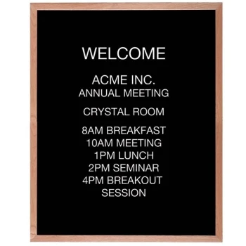 Aarco AOFD4836L 48" x 36" Black Felt Open Face Vertical Indoor Message Board with Oak Wood Frame and 3/4" Letters