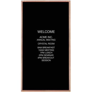 Aarco AOFD9648L 96" x 48" Black Felt Open Face Vertical Indoor Message Board with Oak Wood Frame and 3/4" Letters