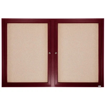 Aarco CBC3660R 36" x 60" Enclosed Indoor Hinged Locking 2 Door Bulletin Board with Cherry Frame