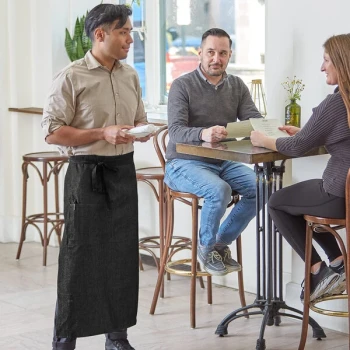 Acopa Kennett Black Denim Standard Bistro Apron with Pocket and Black Webbing - 33" x 30"