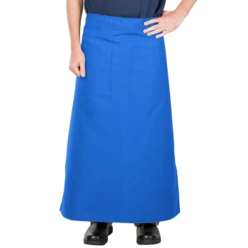 Intedge Blue Poly-Cotton Bistro Apron with 2 Pockets - 38" x 33.5"