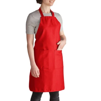 Intedge Red Adjustable Poly-Cotton Bib Apron with 2 Pockets - 32" x 28"