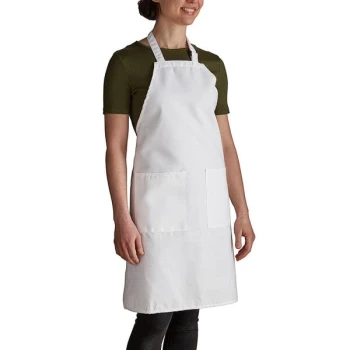 Intedge White Adjustable Poly-Cotton Bib Apron with 2 Pockets - 32" x 28"