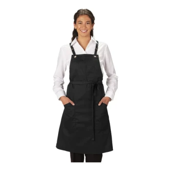 Edwards 9043 Black Customizable Poly / Cotton Cross-Back Bib Apron with 3 Pockets - 34" x 28"