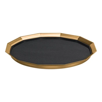 Service Ideas Metallic Elements 16" Vintage Gold 12-Sided Serving Tray with Removable Non-Slip Insert TRPN1614RIBSVG - 12/Case