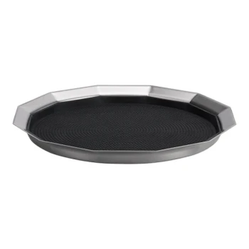 Service Ideas Metallic Elements 14" Brushed Stainless Steel 12-Sided Serving Tray with Removable Non-Slip Insert TRPN1412RIBS - 12/Case