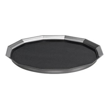 Service Ideas Metallic Elements 16" Brushed Stainless Steel 12-Sided Serving Tray with Removable Non-Slip Insert TRPN1614RIBS - 12/Case